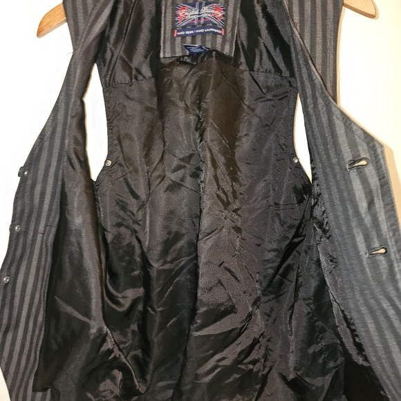 English Laundry Vest Men's Medium Black Gray Pinstriped Pockets Back Classic L - Picture 6 of 8